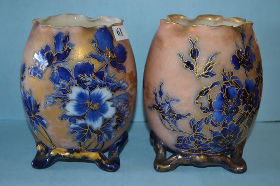 Doulton Burslem Flow Blue Vases Pair Royal Doulton Ceramics