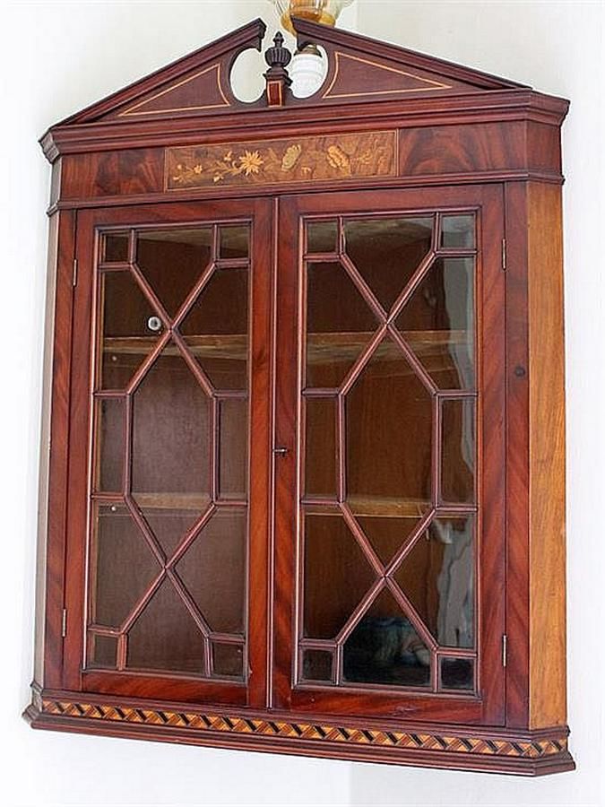 Edwardian Corner with Inlay and Glazed Door Corner Furniture