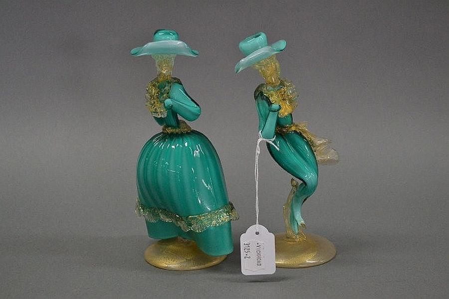 Turquoise Murano Lady and Gent Figures (Set of 2) / Murano