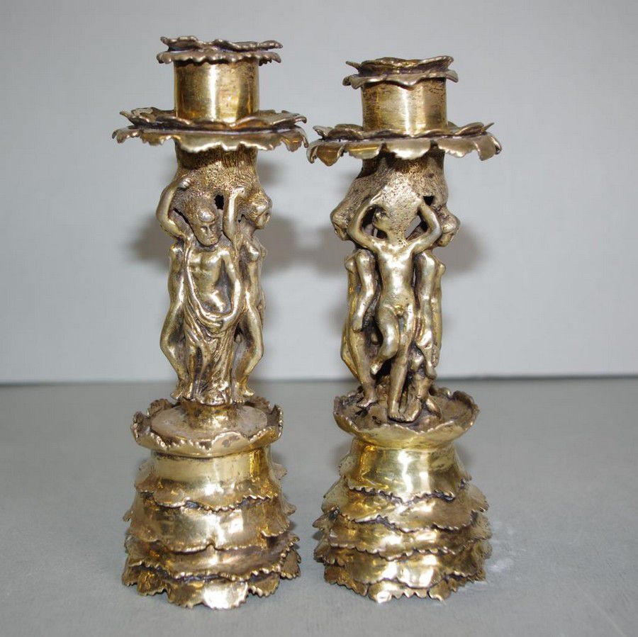 Jeff Lang Australian Silver Gilt Candlesticks (1979) Candelabra
