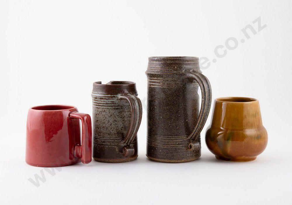 Crown Lynn posy vase with Barry ball mug & jug (4), Oc Stephens… New