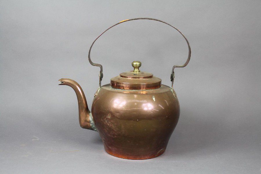 Antique French Copper Teapot with Brass Accents Copper Metalware