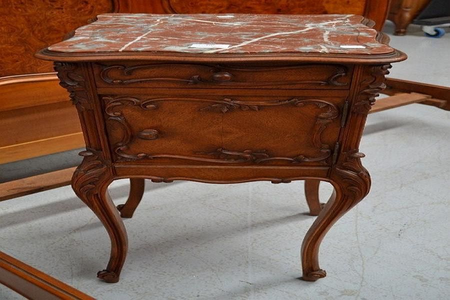 French Louis XV Nightstand with Marble Top Bedside Furniture