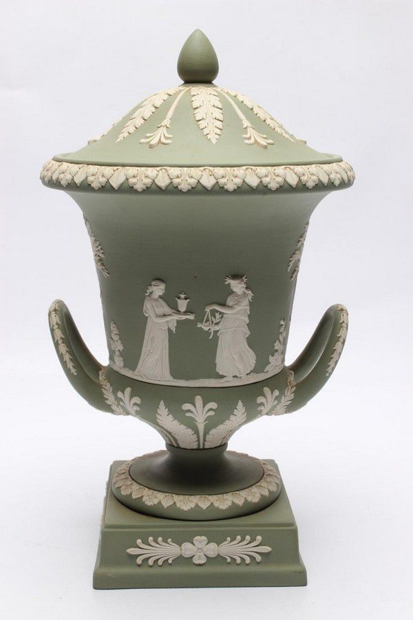 Green Wedgwood Urn with White Porcelain Ladies Wedgwood Ceramics