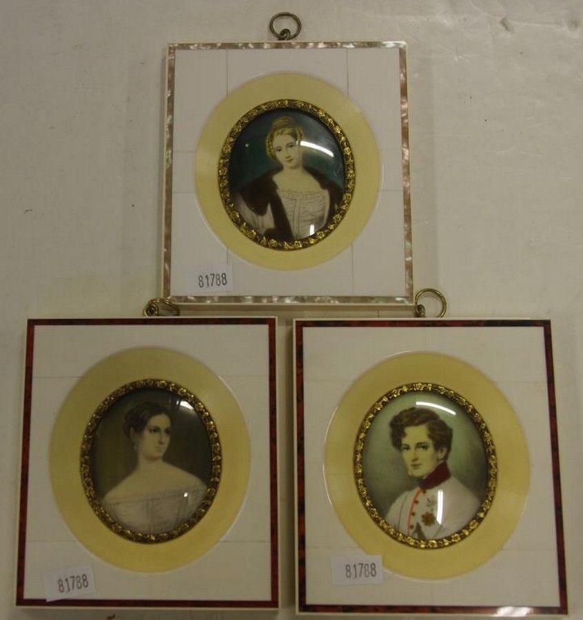 German Miniature Portraits in Ornate Frames Miniatures & Silhouettes