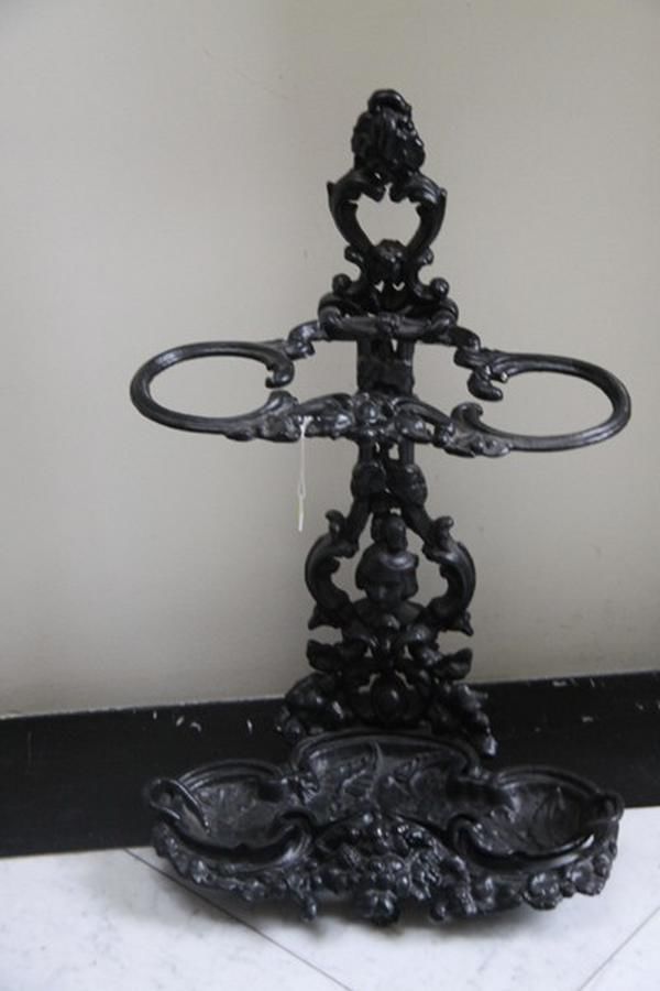 Victorian Cast Iron Umbrella Stand with Scrolled Holders Hall