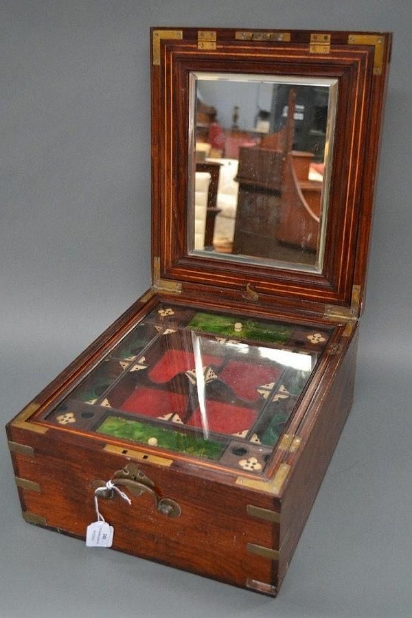 Antique Brass Travelling Vanity Box with Ivory Compartments Luggage