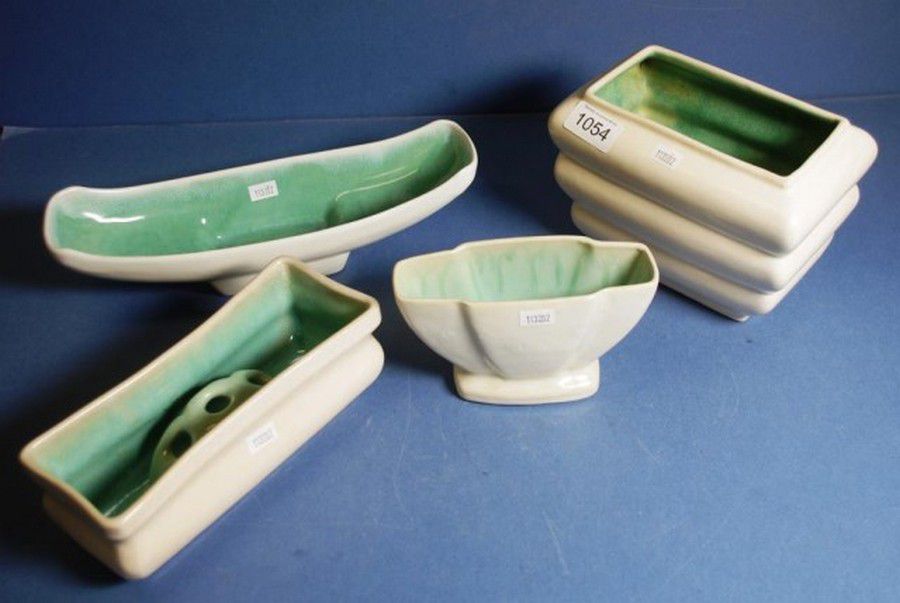 Set of Four McCredie Pottery Vases with White and Green Glaze