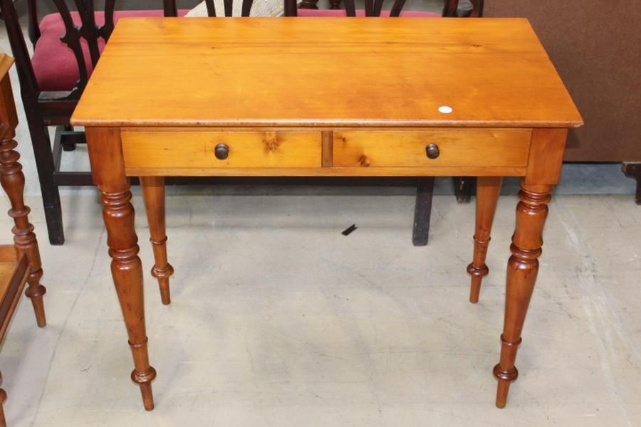 Turned Leg Huon Pine Hall Table with 2 Drawers Tables Console and