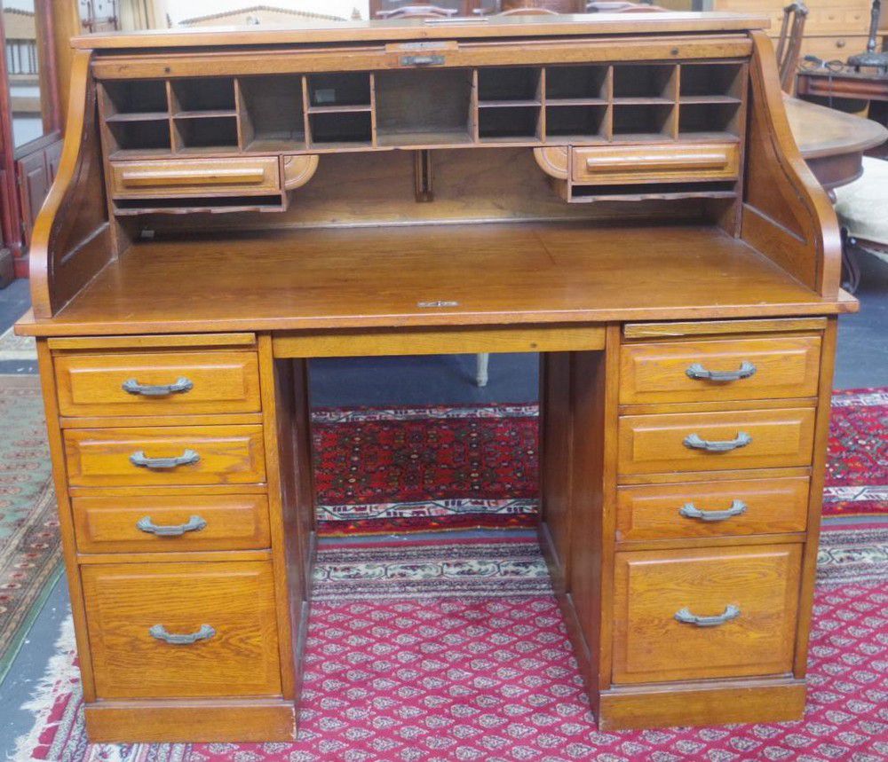 Oak Roll Top Desk 127x77x117 cm Desks Cutler, Roll Top and Tambour Top Furniture
