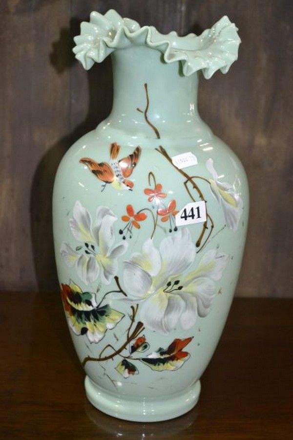 Handpainted Victorian Milk Glass Vase British Victorian Glass