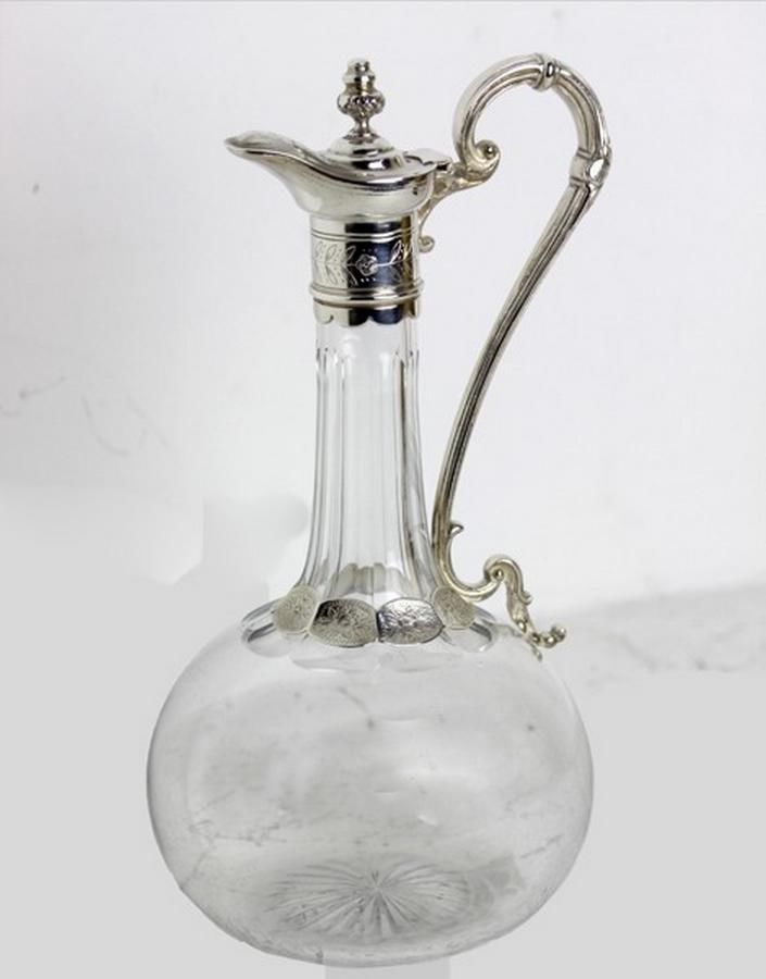 Edwardian Plated Glass Wine Jug with Repousse Foliate Patterns Jugs