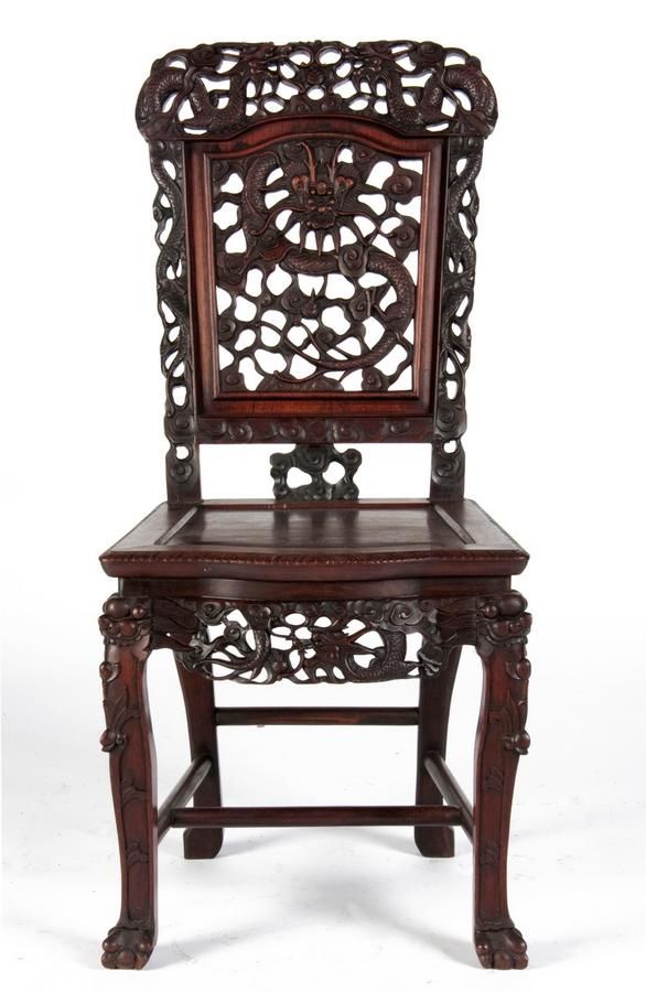 Japanese Openwork Hardwood Chair, Early 20th Century Furniture Oriental
