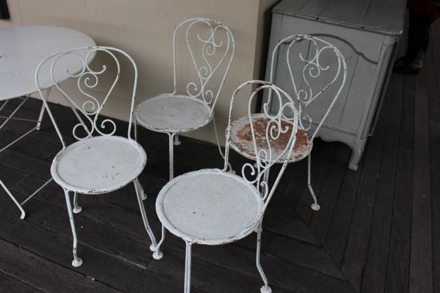 Antique French Metal Garden Chairs (Set of 4) Decorative Garden Furniture Architectural