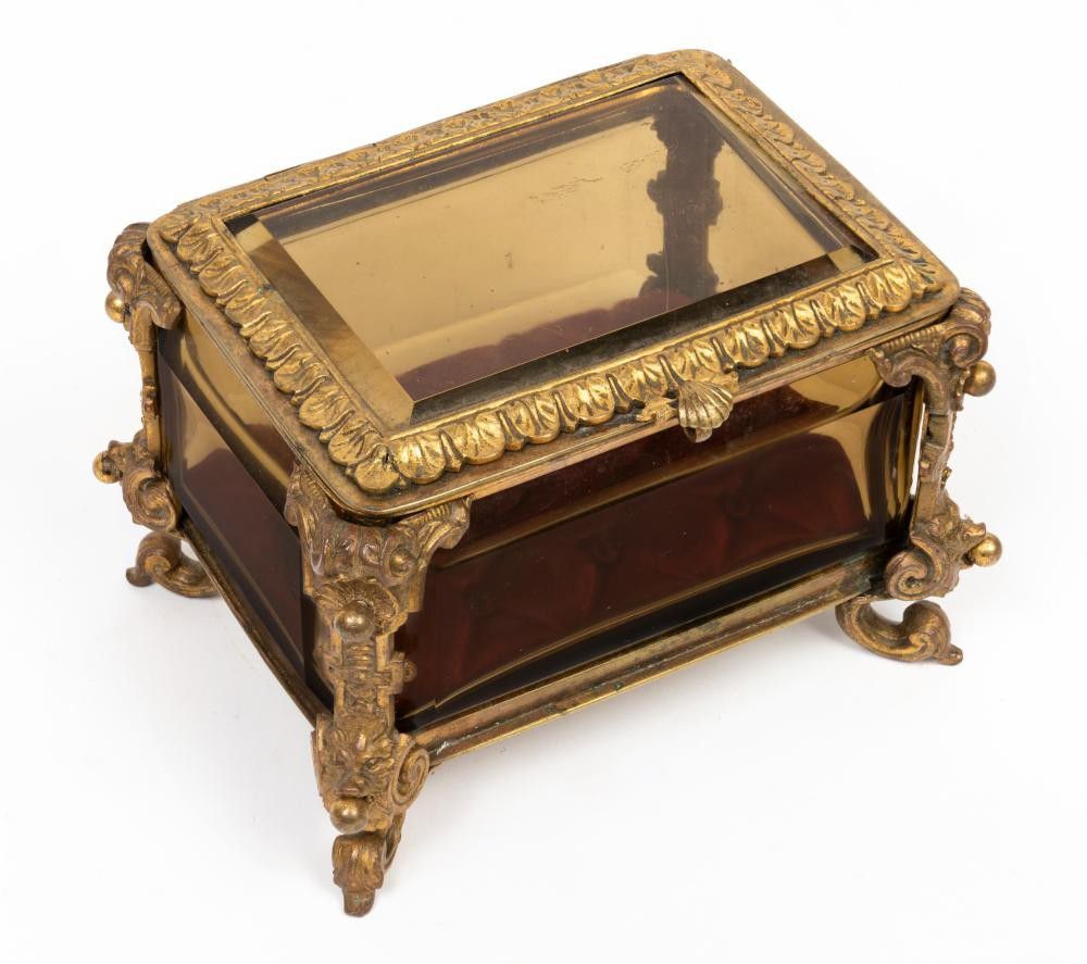 Gilt Bronze Jewel Box with Stone Set Pencil Boxes, Jewellery