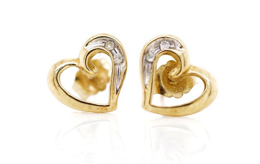 375 Yellow Gold Open Heart Stud Earrings, 8mm Width Earrings Jewellery