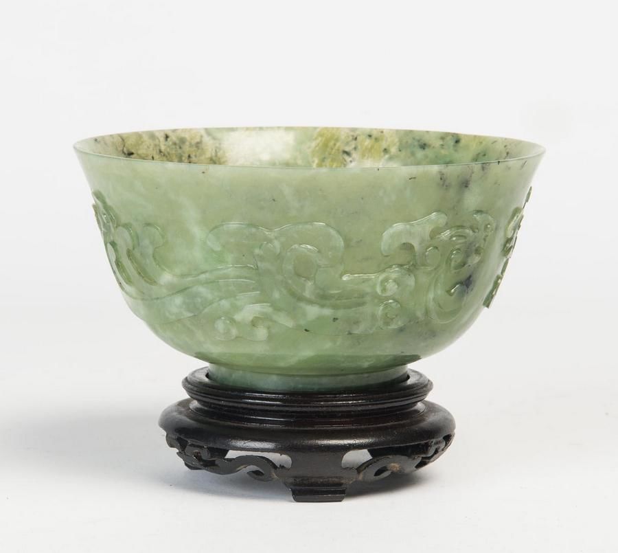 Spinach Jade Chinese Bowl with Government Provenance Jade Oriental