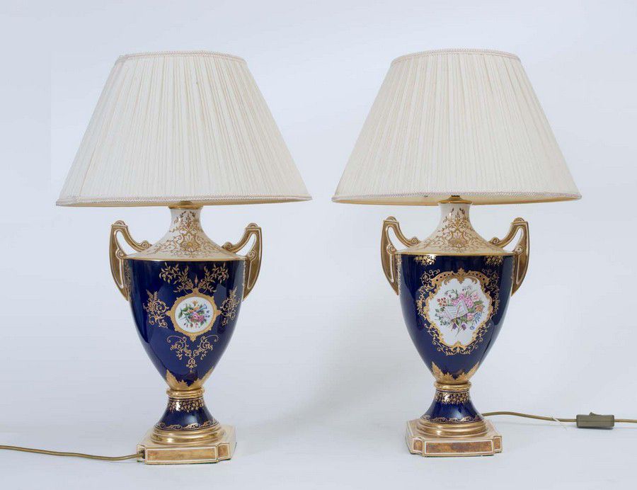 Floral Sevres Style Porcelain Lamps (Pair) Sevres/Style Ceramics