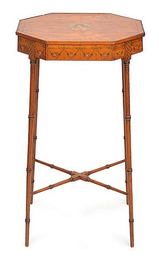 Victorian HandPainted Satinwood Side Table (19th Century) Tables