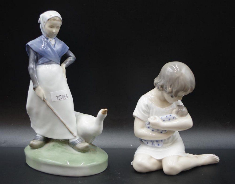 Royal Copenhagen Girl Figurines with Baby and Duck Royal Copenhagen