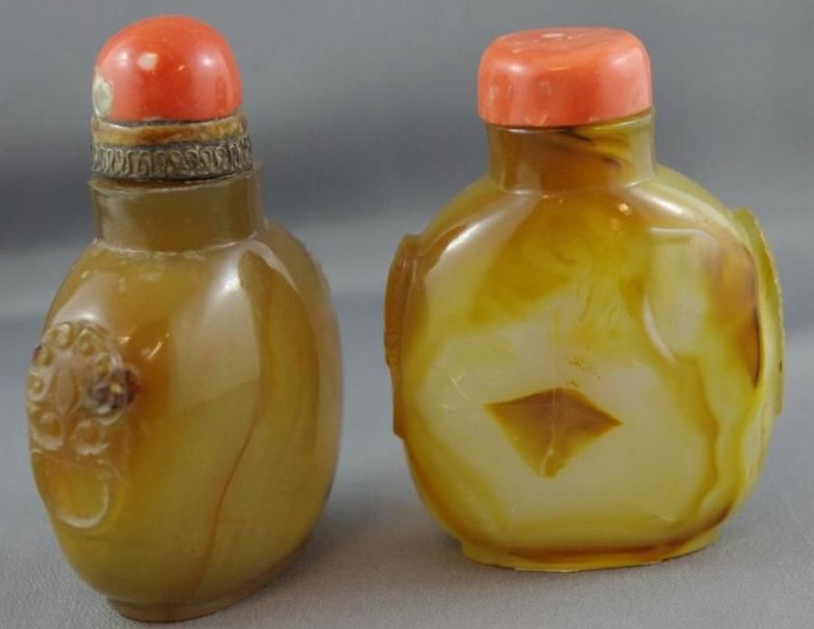 Agate Glass Snuff Bottles with Lion Masks Snuff Bottles Oriental