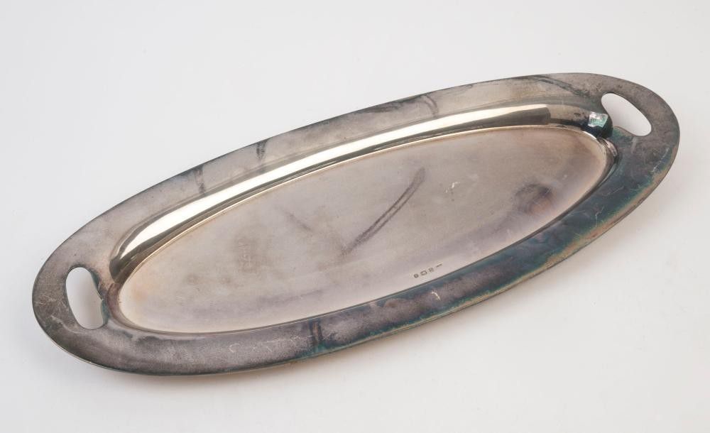 English Sterling Silver Oval Serving Tray 20th Century Trays