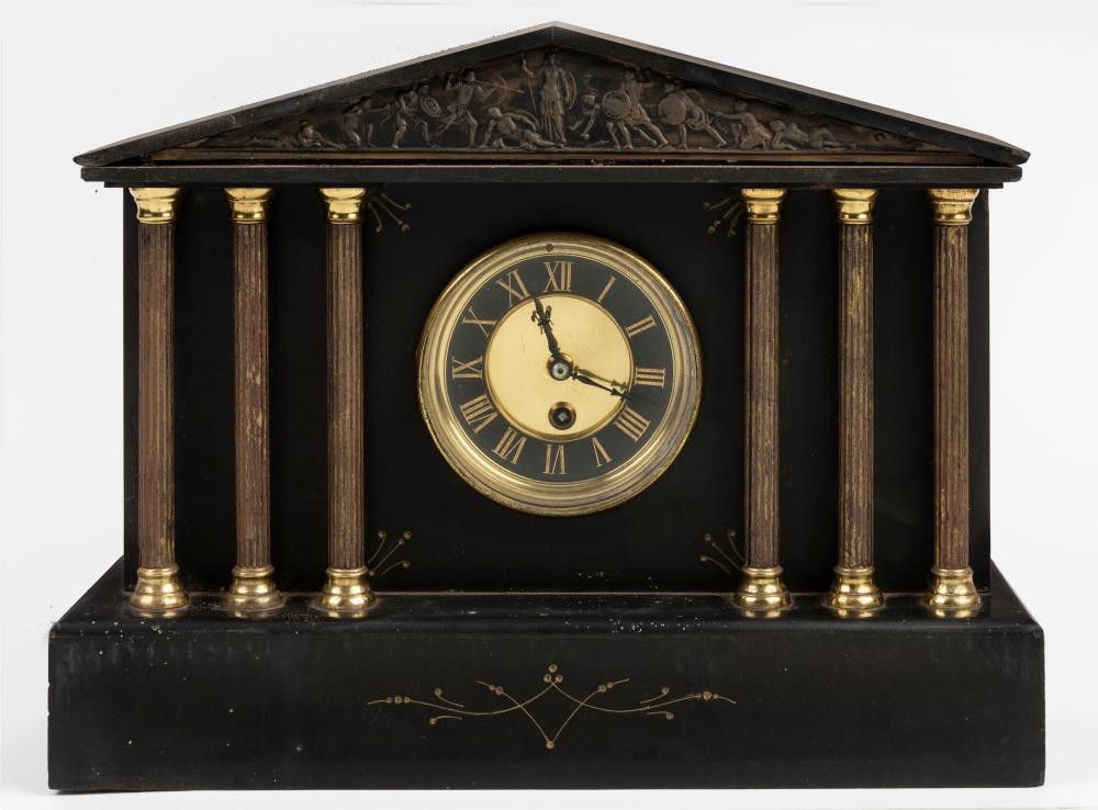 French Antique Slate Clock with Gilt Decoration, 19th Century Clocks