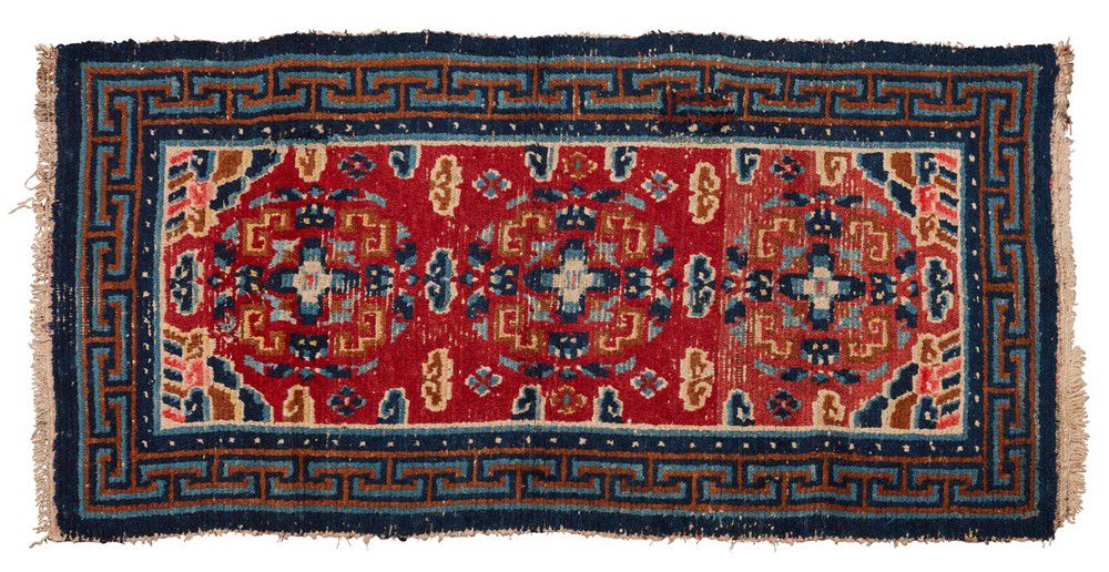 Red Tibetan Buddhist Rug with Circular Medallions Rugs & Carpets