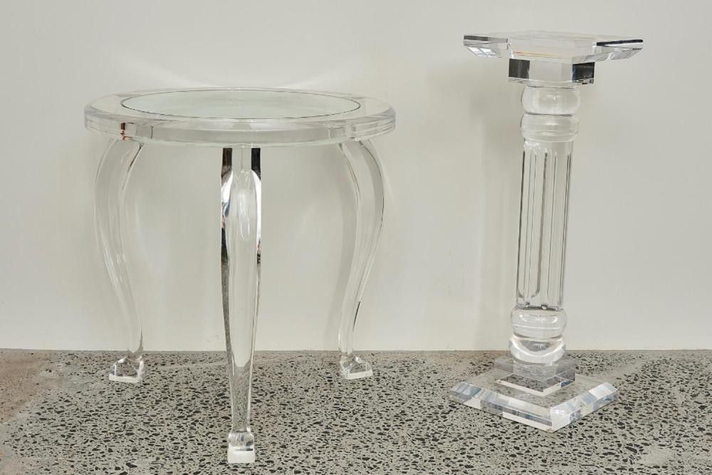 Lucite Side Table and Pedestal Set Zother Furniture Post 1950