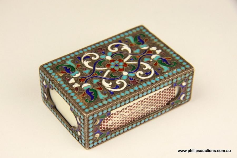 Russian Cloisonne Matchbox Case, Late 19th Century Russian works of art Precious Objects