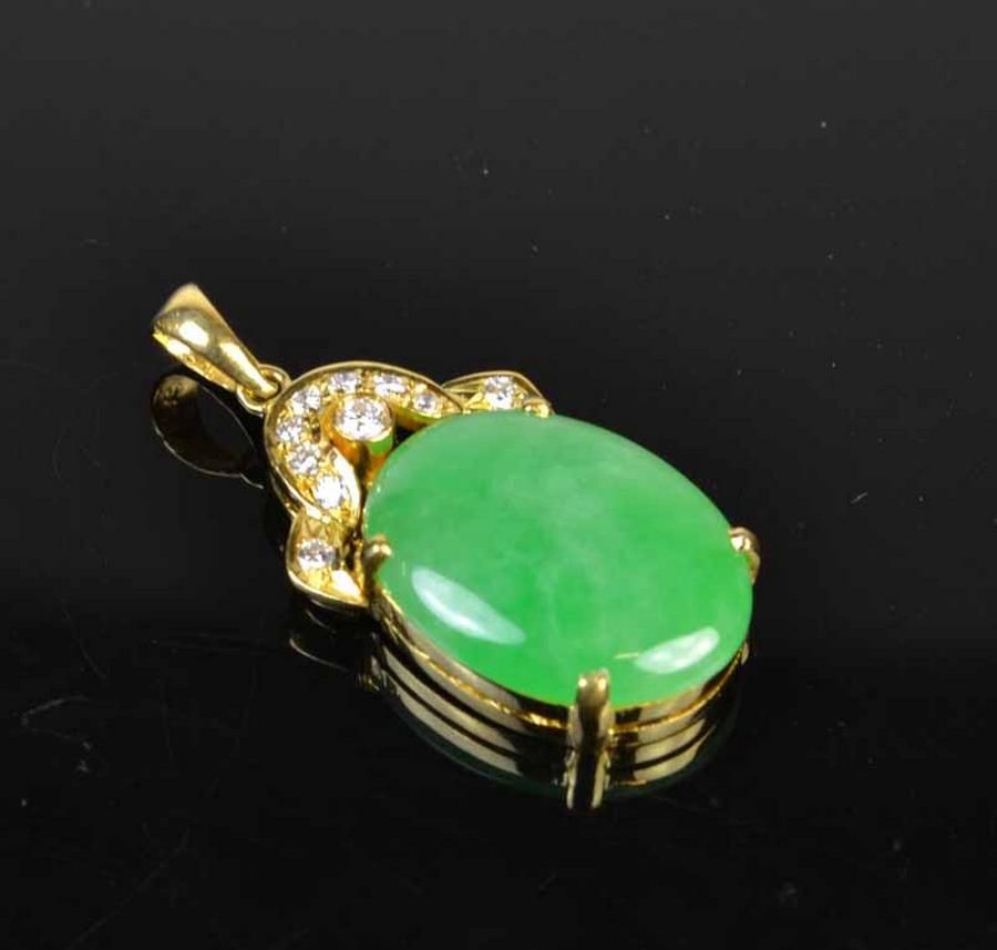Jade and Diamond Pendant in 22ct Yellow Gold Pendants/Lockets Jewellery