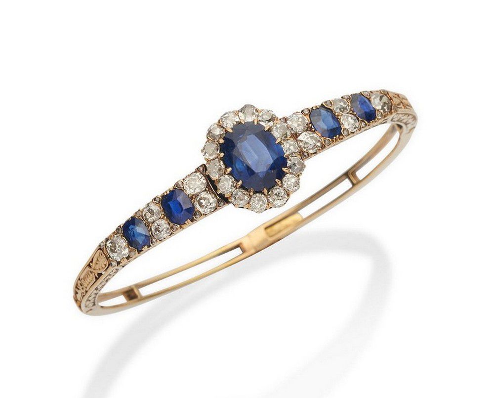 Cushion Sapphire and Diamond Bangle Bracelets/Bangles Jewellery