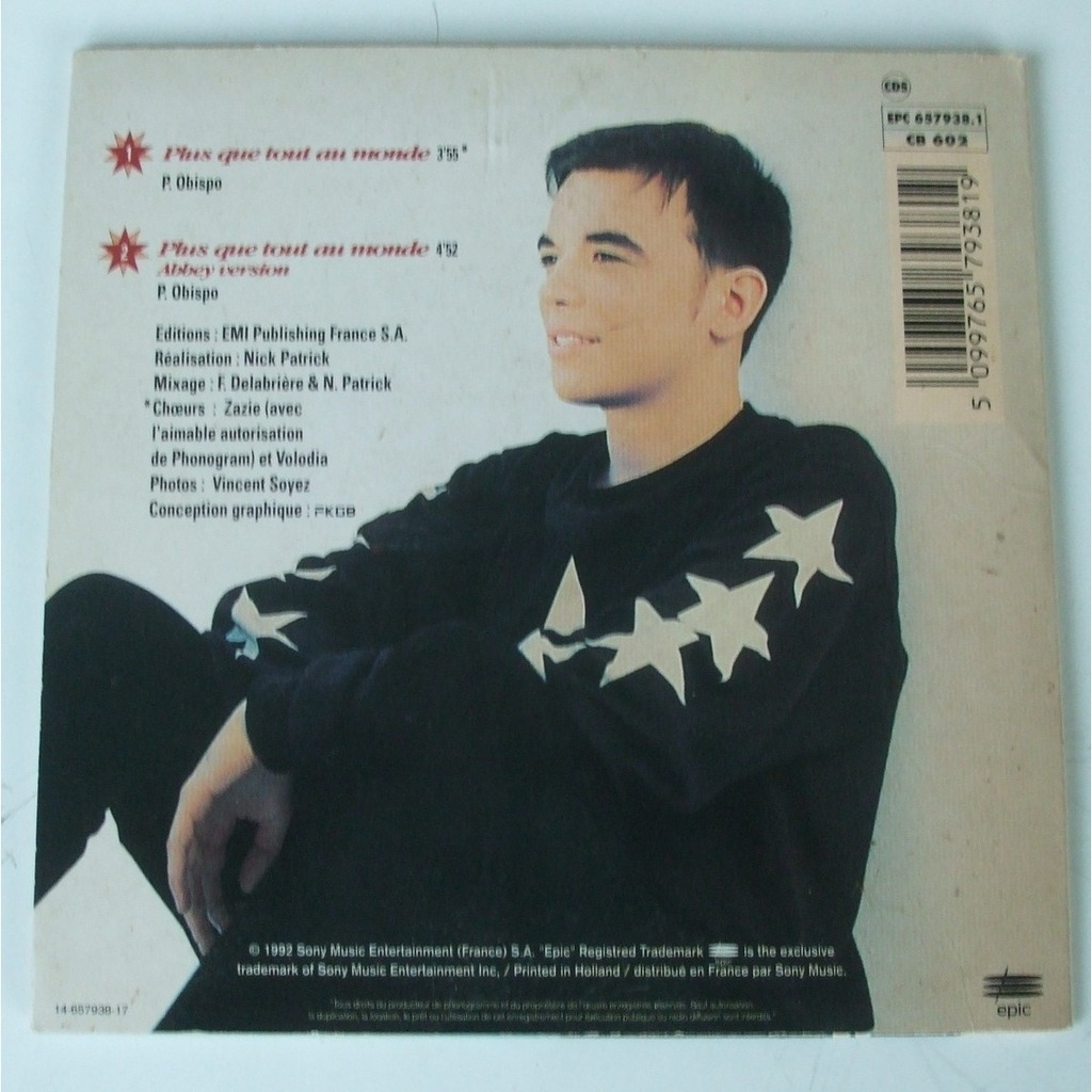 Plus que tout au monde de Pascal Obispo, CDS chez dom88 Ref116121070
