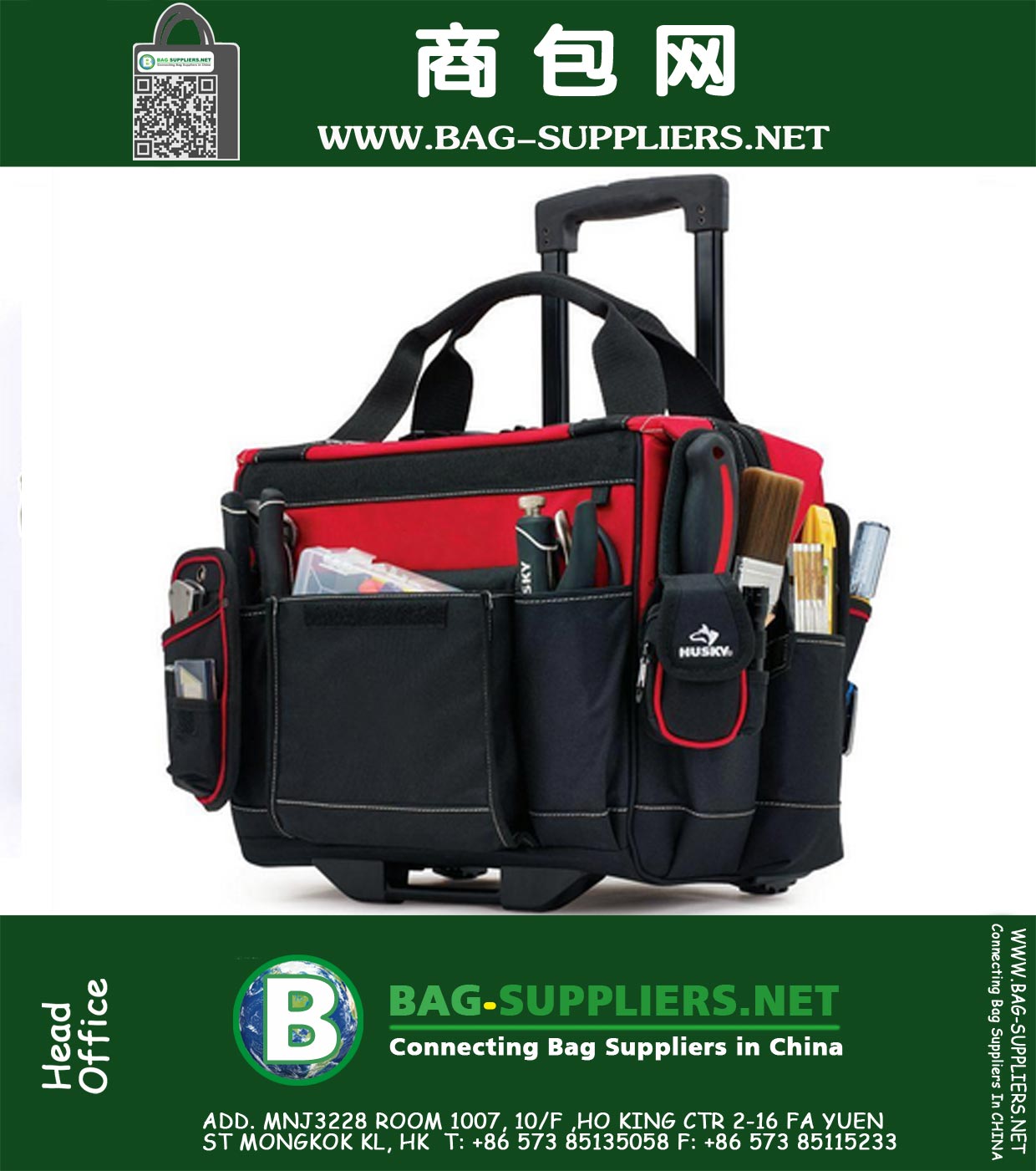 Rolling Tool Tote Bonus Bag Red 18 inches Cart Organizer Rolling Tool Case