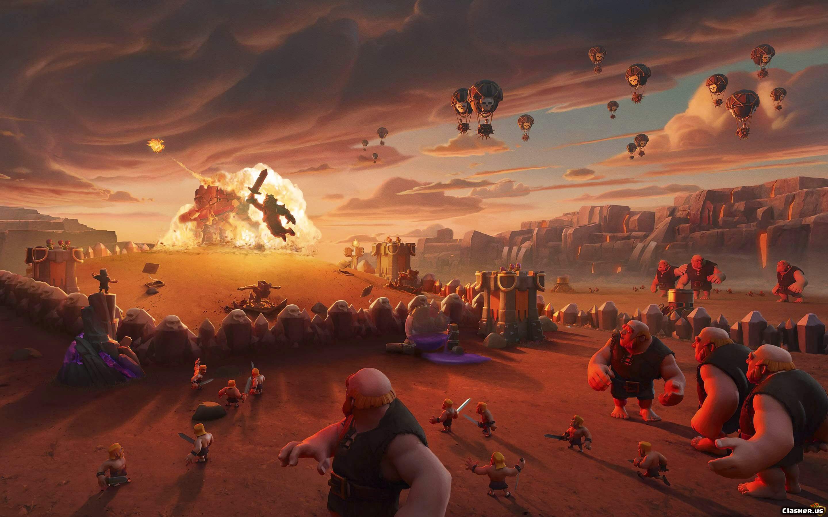 Giant , Balloon, Barbarian King fire v2 Clash of Clans