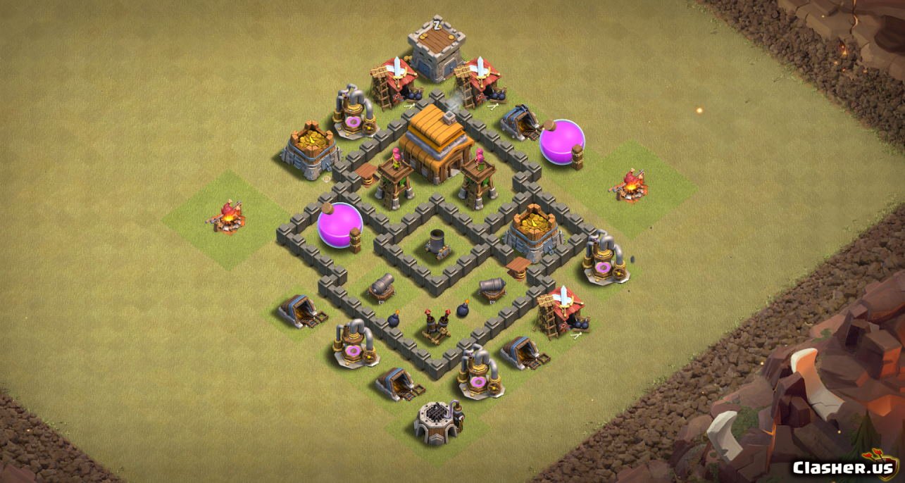 [Town Hall 4] TH4 War Trophy Base v26 anti Wizard [With Link] [10
