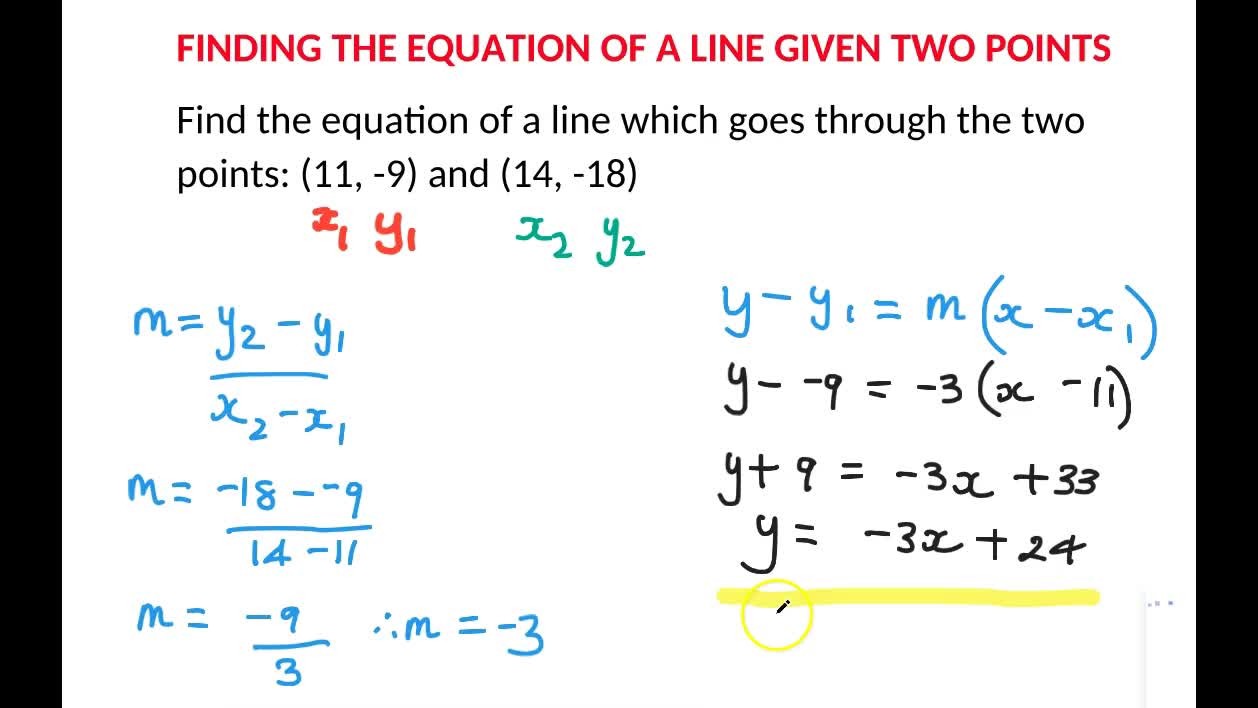 Find the equation of a line from two points - ClickView