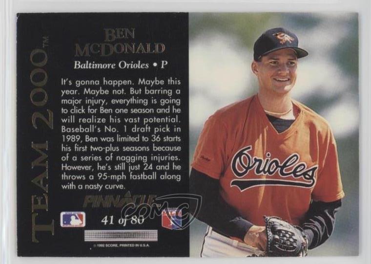 1992 Pinnacle Team 2000 41 Ben McDonald Baltimore Orioles Baseball Card eBay