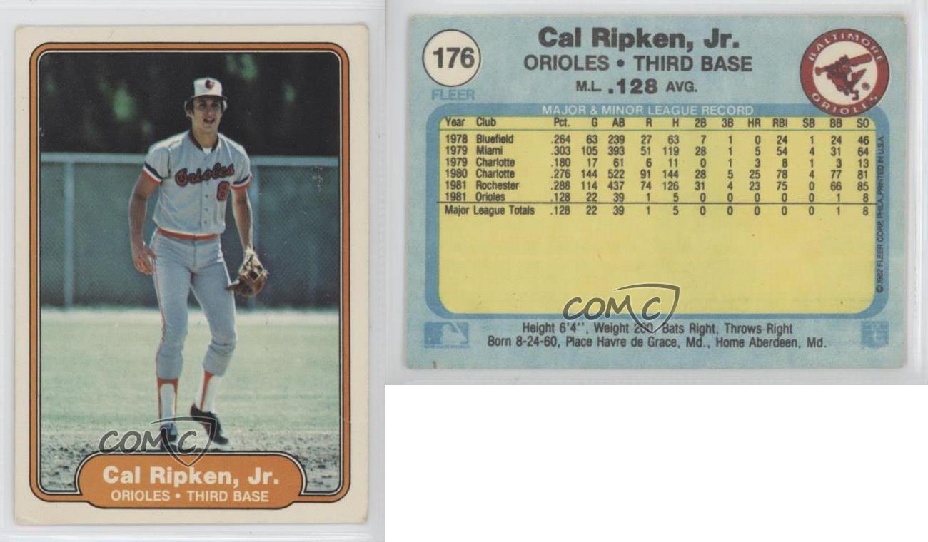 1982 Fleer 176 Cal Ripken Jr Baltimore Orioles Jr. RC Rookie Baseball Card eBay