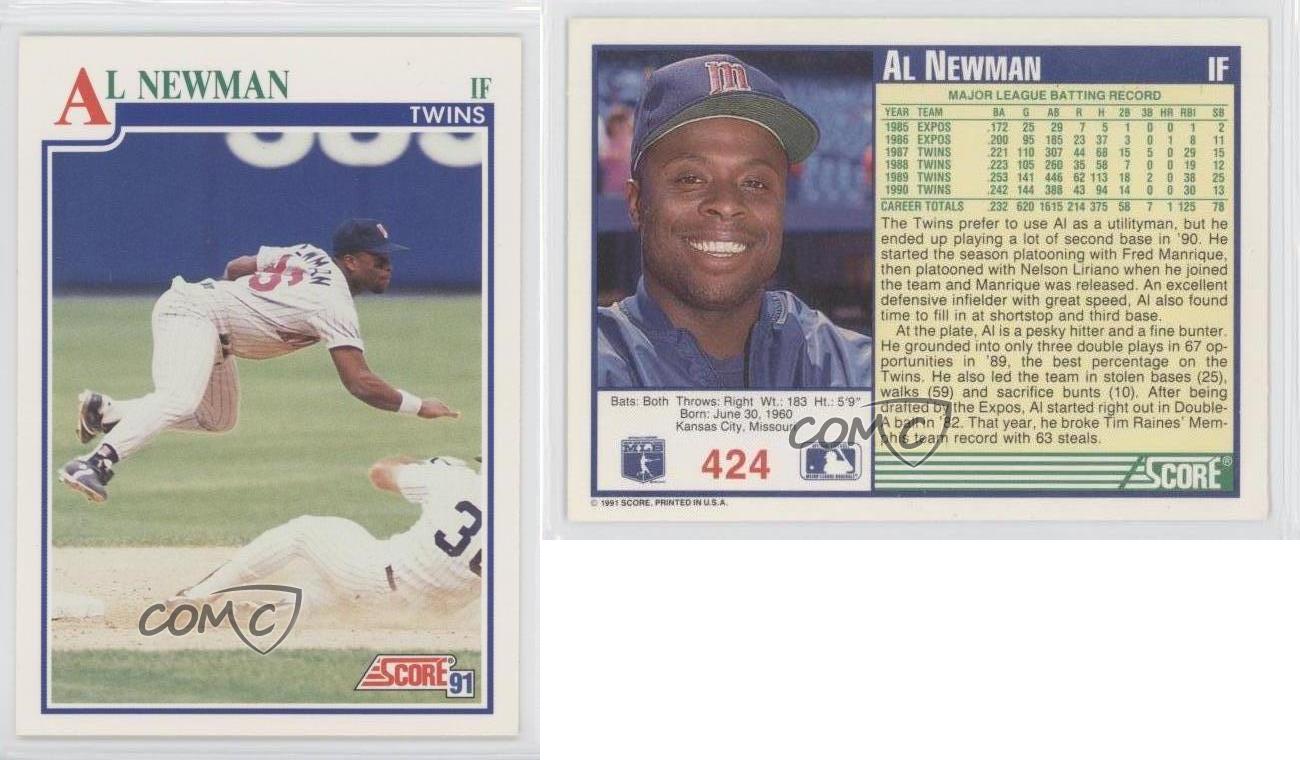 1991 Score 424 Al Newman Minnesota Twins Baseball Card eBay