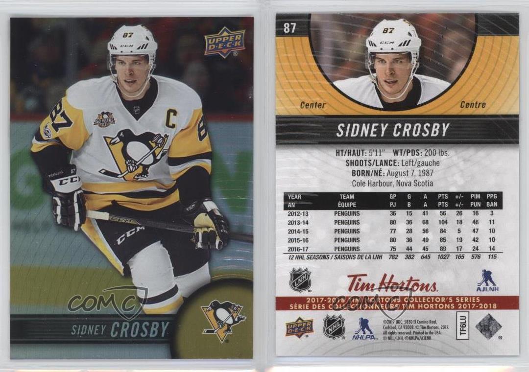 201718 Upper Deck Tim Hortons Collectors Series 87 Sidney Crosby Hockey Card eBay