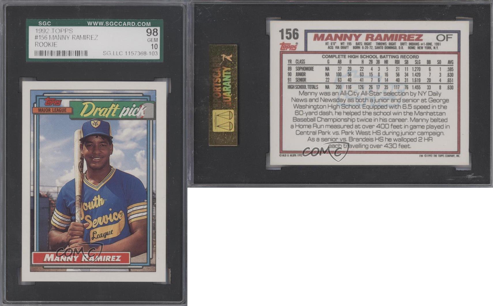 1992 Topps Manny Ramirez 156 SGC 10 Rookie eBay