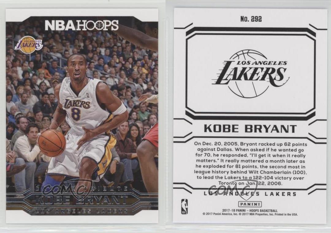201718 Panini NBA Hoops 292 Kobe Bryant Career Tribute Los Angeles Lakers Card eBay