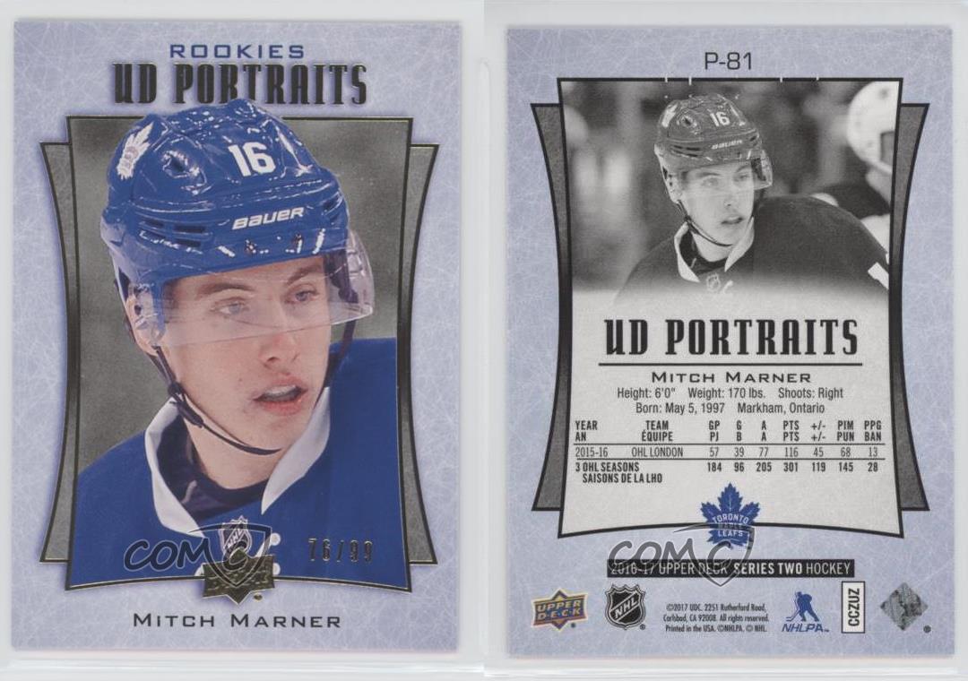 201617 Upper Deck UD Portraits Gold Foil P81 Rookie Mitch Marner Hockey Card eBay