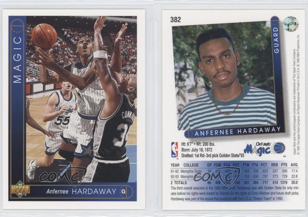 199394 Upper Deck 382 Anfernee Hardaway Orlando Magic RC Rookie