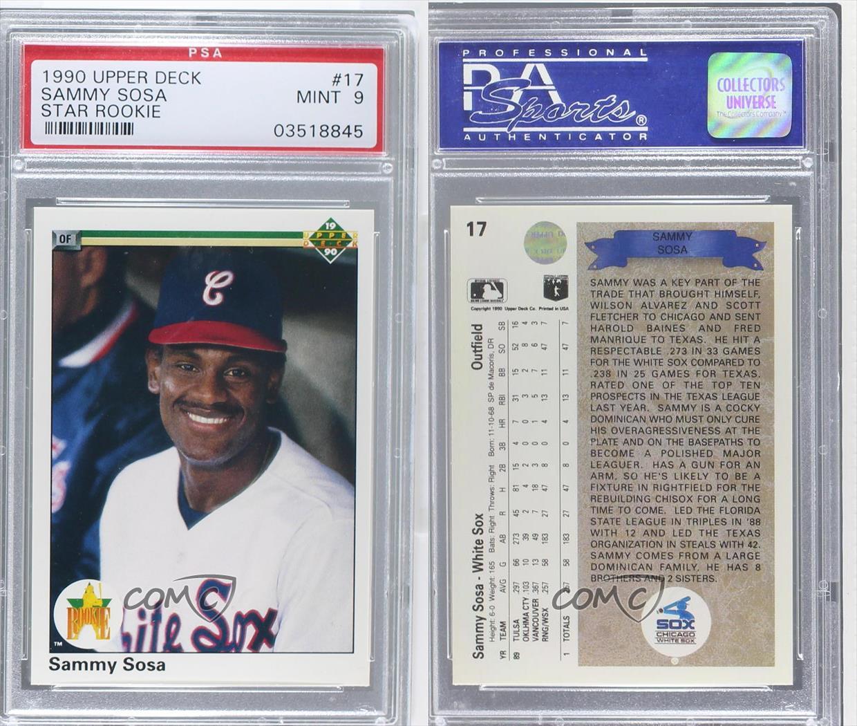 1990 Upper Deck 17 Sammy Sosa PSA 9 Chicago White Sox RC Rookie Baseball Card eBay