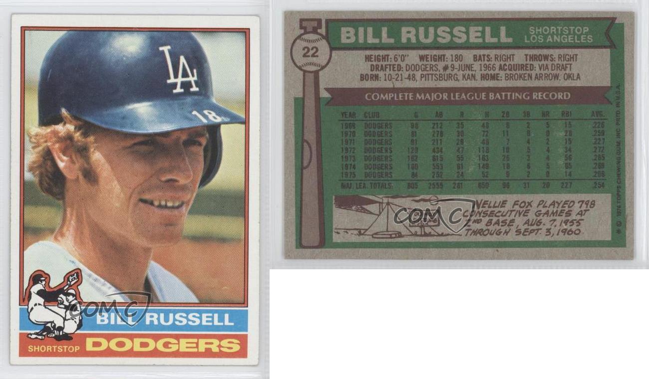 1976 Topps 22 Bill Russell Los Angeles Dodgers Baseball Card eBay