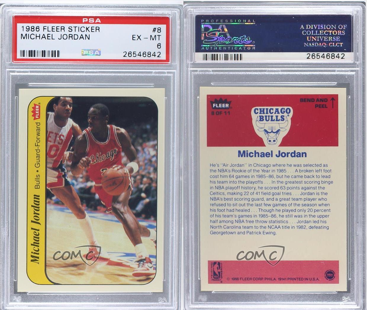 1986 Fleer Stickers 8 Michael Jordan PSA 6 Chicago Bulls Rookie Basketball Card eBay