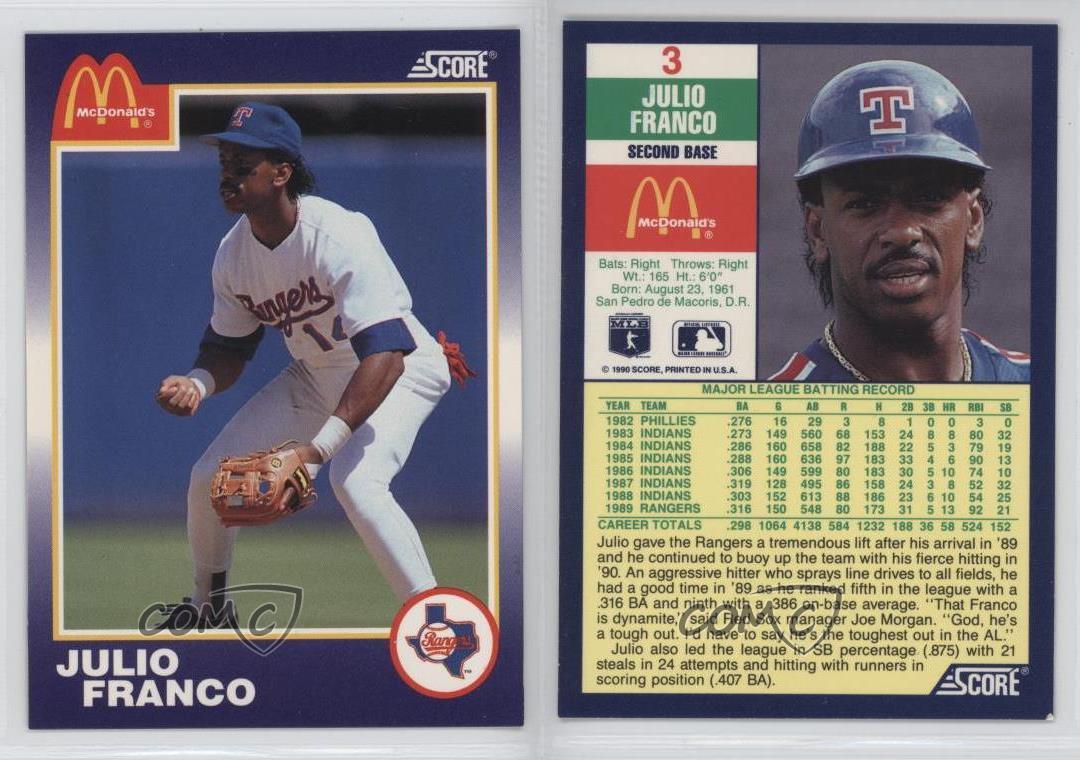 1990 Score McDonald's 3 Julio Franco Texas Rangers Baseball Card eBay