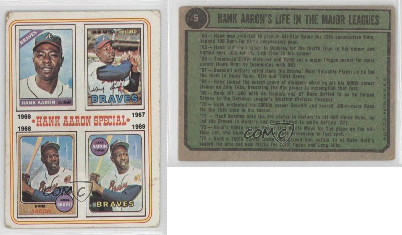 1974 Topps 5 Hank Aaron Special (1966196719681969) Atlanta Braves Baseball Card eBay